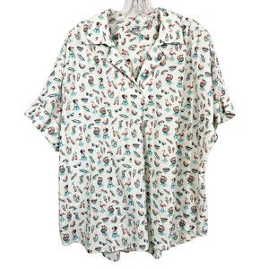 Duluth Trading Co White BBQ Summer Print Short Sleeve Pullover Shirt - Size XL